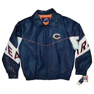 Giacca da motociclista vintage Chicago Bears in pelle da uomo grande blu bianco anni '90 giocatore professionista - Foto 1 di 17