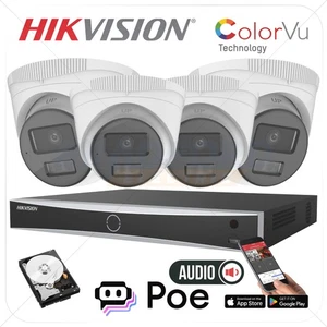 HIKVISION CCTV 4MP 4K NVR COLORVU IP POE OUTDOOR 2-WEGE AUDIO KAMERA SYSTEM KIT - Bild 1 von 21