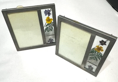 Lot of 2 Carr Glass 2.5x3.5 Pewter Picture Frame Pressed Flowers  photo - Image 1 of 4
