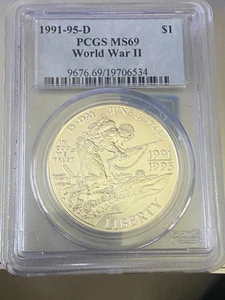 1991-95-D PCGS MS69 World War II Silver Modern Commemorative Dollar - Picture 1 of 2