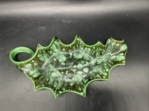 Vtg 1968 Christmas Holly Leaf Ceramic Candy/ Trinket Dish 13 1/2” L 7” W  - Picture 1 of 10