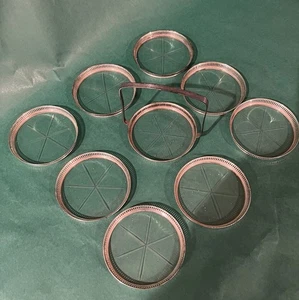 Vintage 1940's WEBSTER Etched Glass and Sterling Silver Coasters Set 8 W/holder - Picture 1 of 9