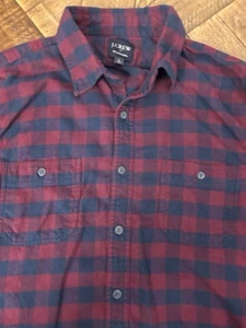 J Crew Shirt Flannel Mens Large Maroon Navy Check Button Up Long Sleeve Soft 131 - Picture 1 of 10