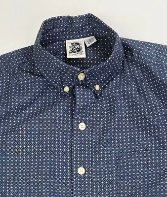 Kennington Size Large Mens Navy White Polka Dots Sgort Sleeve Button Down Shirt - Image 1 of 4