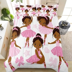 Pink African American Girls Bedding Set for Teen Kids Adults, Cute Comforter Set - Picture 1 of 8