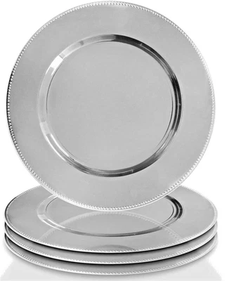 12 Plain Round 13" Charger Plates with beaded - Silver. 12 pc set. - Image 1 of 4