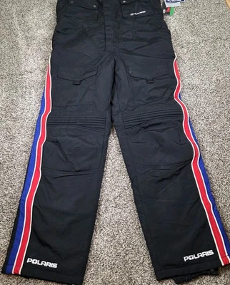 Polaris Snowmobile Bibs Mens XL Black Pockets Side Zip Vtg - Image 1 of 4