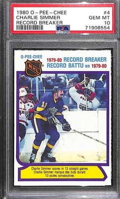 1980 O-Pee-Chee #4 Charlie Simmer (Record Breaker) PSA 10 GEM-MT 71908554  - Image 1 of 3