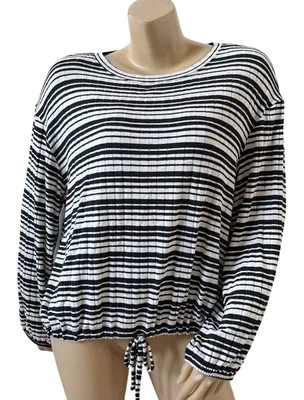 MUDD Womens Size XL Black White Striped Stretch Knit Long Sleeve Shirt Top - Image 1 of 4