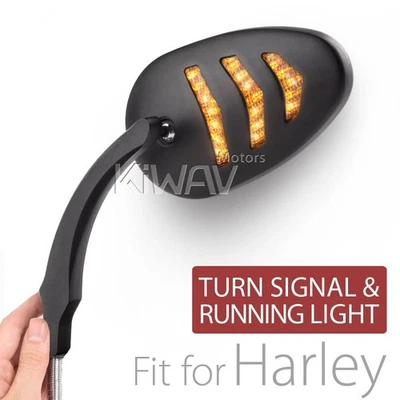 Par de señales de giro LED de flecha incorporada con espejo negro para Harley-Davidson Foto 1 de 4