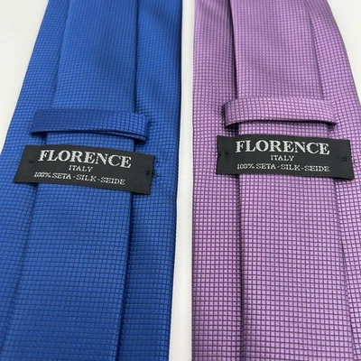Lote de 2 corbatas para hombre Firenze Florence 100 % seda nuevas azules y moradas Foto 1 de 4