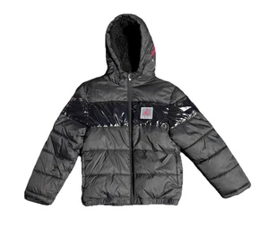 Jordan Boys Bold Stripe Hooded Puffer Coat M 10-12 Black Red Jumpman - Picture 1 of 13