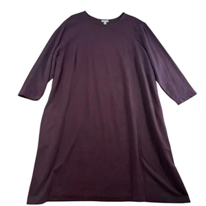 Pure Jill Plus 3X Shift Dress Aubergine Eggplant Color Crew Neck Pockets A-Line - Picture 1 of 12