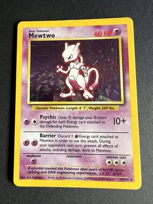 🍒 1999 Mewtwo Pokemon HOLO Base Set Unlimited 10/102 + BONUS 🎁 - Image 1 of 4