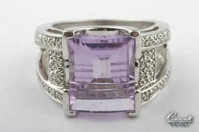 Amethyst Diamant Ring 333 8K Weiß Gold Brillianten Gr 50 Top! - - Bild 1 von 4