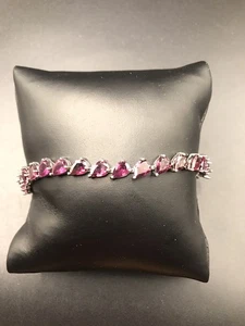 925 Sterling Silver Garnet Tennis Bracelet Size 7.5” - Picture 1 of 16