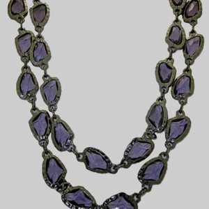 Chico Circonita Amatista Collar Bronce 36" Negro Extensor Ropa Doble O Nuevo - Imagen 1 de 9