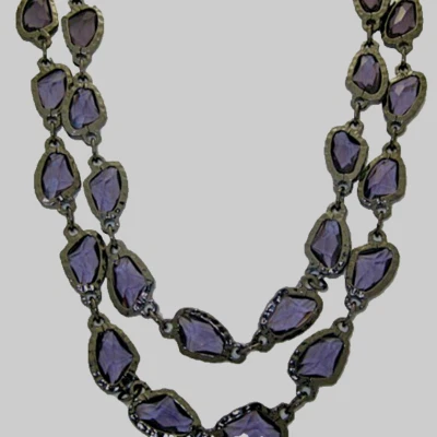 Chico Circonita Amatista Collar Bronce 36" Negro Extensor Ropa Doble O Nuevo - Imagen 1 de 4