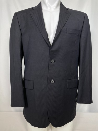 Burberry London blu navy 2 bottoni tuta lana a righe cappotto sportivo uomo 40R