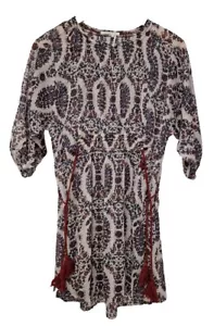 Floreat Anthropologie Paisley Sheer Chiffon Kaftan Dress XS 6 8 Beige Blue Red - Picture 1 of 16