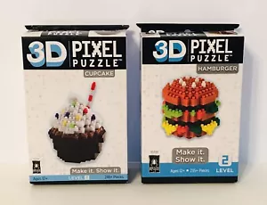 Bepuzzled 3D Pixel Puzzle Lot of 2 Cupcake 31233 and Hamburger 31231 Level 2 NEW - Picture 1 of 7