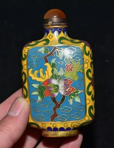 3.6'' Ancient chinese Dynasty Cloisonne Enamel flowers birds Snuff Bottle - Picture 1 of 7