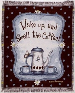 Nuevo Wake Up and Smell the Coffee Lover Tejido Regalo Manta Olla Taza Cafeína - Imagen 1 de 2