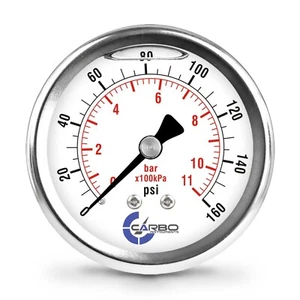 2.5" LIQUID FILLED PRESSURE GAUGE 0 - 160 PSI, STAINLESS STEEL CASE BACK MOUNT - Picture 1 of 6