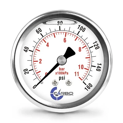 2.5" LIQUID FILLED PRESSURE GAUGE 0 - 160 PSI, STAINLESS STEEL CASE BACK  MOUNT - Image 1 of 4