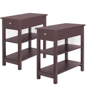 2PCS 24" End Table Side Console Table Narrow Chairside W/2 Open Shelves 1 Drawer - Picture 1 of 12