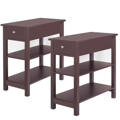 2PCS 24" End Table Side Console Table Narrow Chairside W/2 Open Shelves 1 Drawer - Image 1 of 4