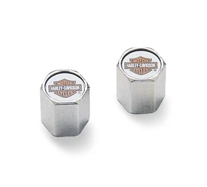 HARLEY DAVIDSON SPORTSTER DYNA SOFTAIL XG V-ROD 883 LOGO WHEEL VALVE CAPS - Picture 1 of 3