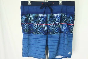 ZeroXposur Swim Trunks Mens Large Blue Striped Floral Lined UPF 50+ Shorts - Picture 1 of 8