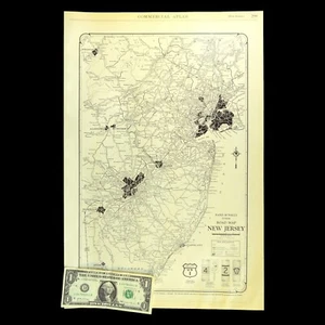 Vintage NEW JERSEY Highway Map Wall Art Auto Trails LARGE Trenton New York City - Picture 1 of 13