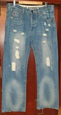 Henleys Vintage Taglia 36 L Blu Denim Jeans Da Uomo Con Effetto Invecchiato • 5.77€