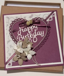 Vintage shabby theme handmade personalised birthday card. Verse/gift box. - Picture 1 of 4