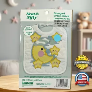 Janlynn Neat & Nifty Moon & Stars Stamped Cross Stitch Bib Kit 143-09 DIY Crafts - Picture 1 of 6