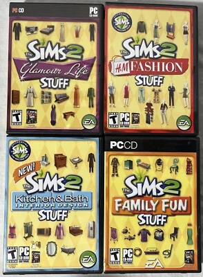 4 “Stuff” Packs For THE SIMS 2 on PC Kitchen&Bath, Fashion, Glamour, Family Fun - Image 1 of 4