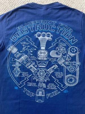 Camiseta NHRA CHAMPIONSHIP DRAG RACING BLUEPRINT FOR DESTRUCTION TOP FUEL mn S NUEVA Foto 1 de 4