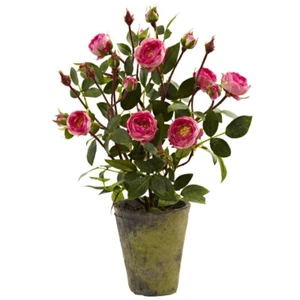 14" ARTIFICIAL FRENCH SILK ROSE FAKE FLOWER FLORAL ARRANGEMENT w/ POT - Picture 1 of 1