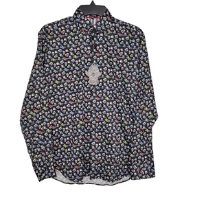 Luchiano Visconti Black Mens Black Multicolor Casual Shirt SZ S Skull Print - Picture 1 of 16