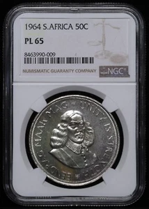 South Africa Elizabeth II Silver 50C Fifty 50 Cent 1964 NGC PL 65 - Picture 1 of 3