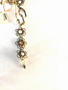 Michal Negrin 2.75" Earrings Fun flower dangle amber Crystals pearl metal - Picture 1 of 4
