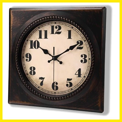 Square Wall Clock 1950s Style Retro 12 Inch Wall Clocks Battery Operated Sile... - Image 1 of 4