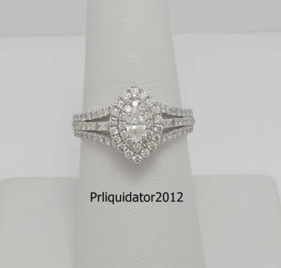 1CT Natural Marquise Diamond Halo Engagement Wedding Ring 10K White Gold Band - Image 1 of 4