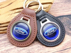 RARE VINTAGE BLUE FORD GENUINE LEATHER KEY FOB CHAIN RING Automotive CAR TRUCK - Picture 1 of 7