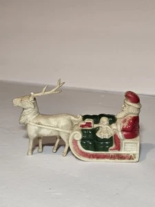 Weihnachtsmann mit Schlitten Rentier Weihnachtsschmuck Deko Vintage Kunststoff  - Bild 1 von 10