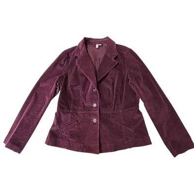 Women’s Purple Corduroy Blazer Size Large Fitted Pockets  3 Button Front - Image 1 of 4