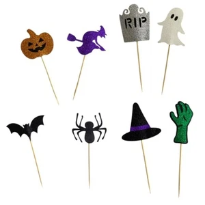 34 Pack Halloween Themed Cupcake Cake Toppers Glitter Decorations - Picture 1 of 6