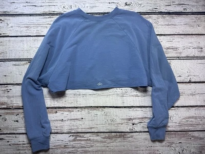 ALO Yoga Double Take Pullover Cropped Sweatshirt Women’s Sz Small Dusty Blue - Image 1 of 4